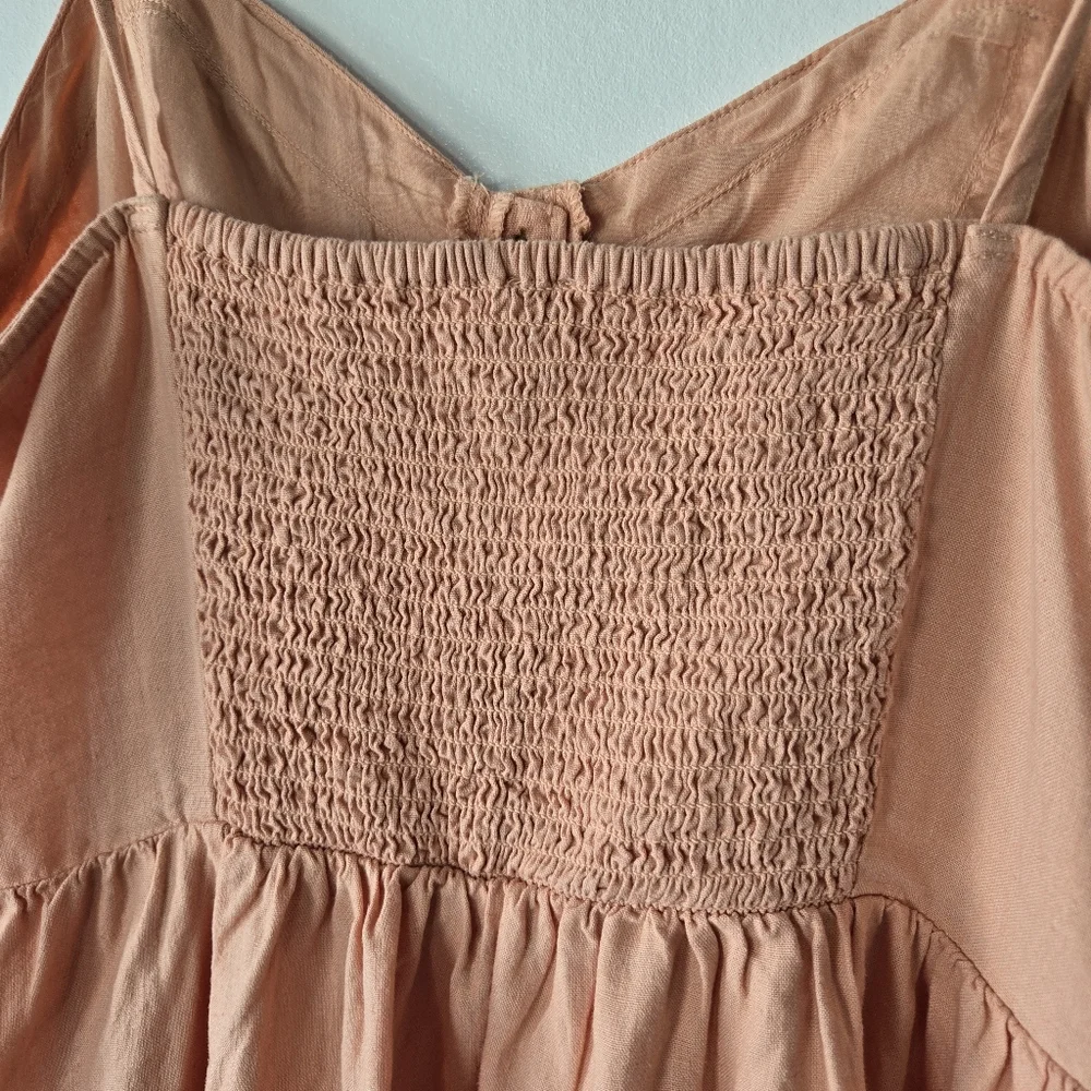 NEW Aerie Linen Blend Button Down Smocked Back Sun Dress Size Medium